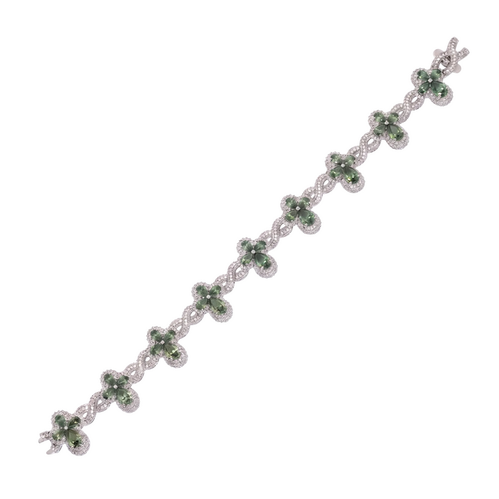 Rhodium Plated 925 Sterling Silver Moissanite Infinity Cross Bracelet - MGMB00113 #color_green