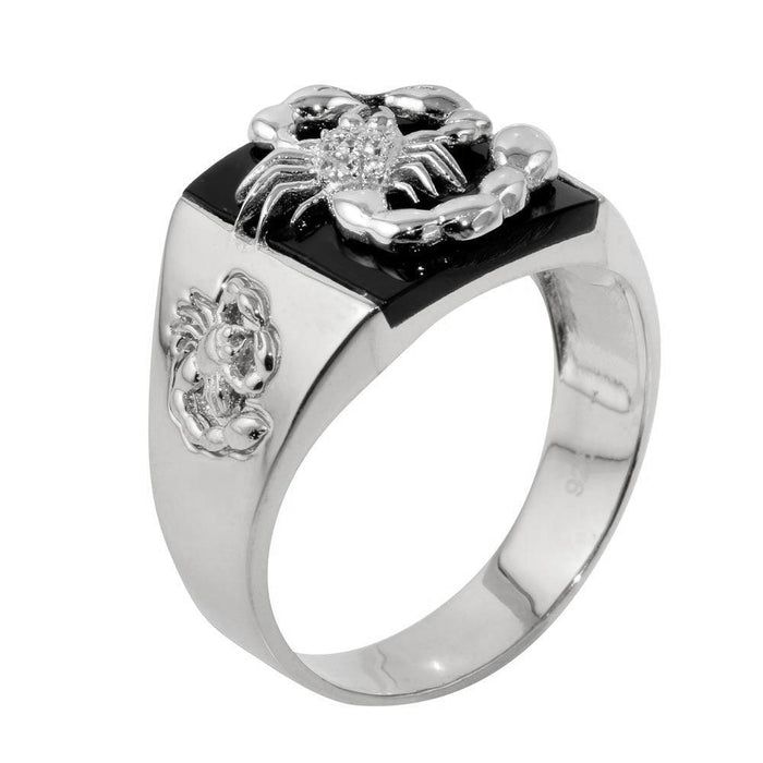 Rhodium Plated 925 Sterling Silver Moissanite or CZ Square Scorpion Ring - MGMR00226RH
