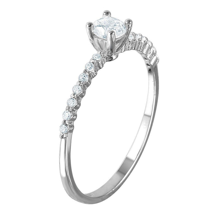 Rhodium Plated 925 Sterling Silver Moissanite or CZ Thin Round Ring - MGMR00077