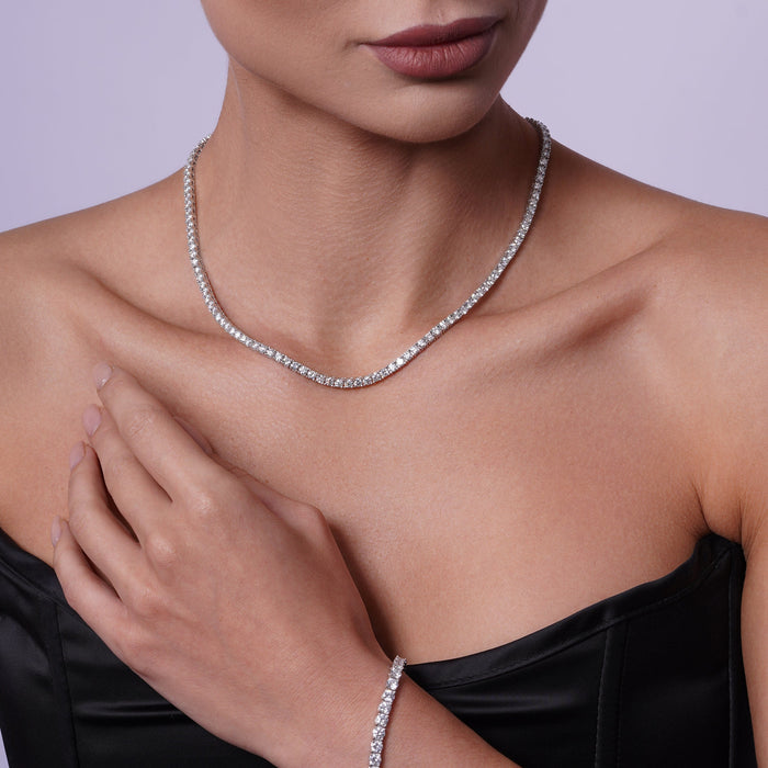 Rhodium Plated 925 Sterling Silver Moissanite Stone 3mm Tennis Necklace - MGMN00016