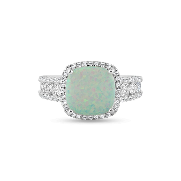 Rhodium Plated 925 Sterling Silver Opal Stone With CZ Ring - BGR01314