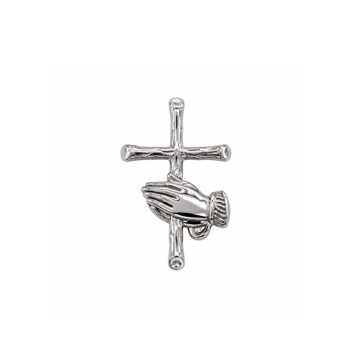 Rhodium Plated 925 Sterling Silver Praying Hands Cross Pendant - TGP00012