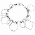 Rhodium Plated 925 Sterling Silver Round And Squares Dangling Bracelet - B00006