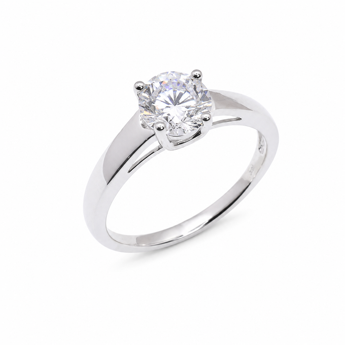 Rhodium Plated 925 Sterling Silver Round Lab Grown Diamond Solitaire Engagement Ring - LGMR00014