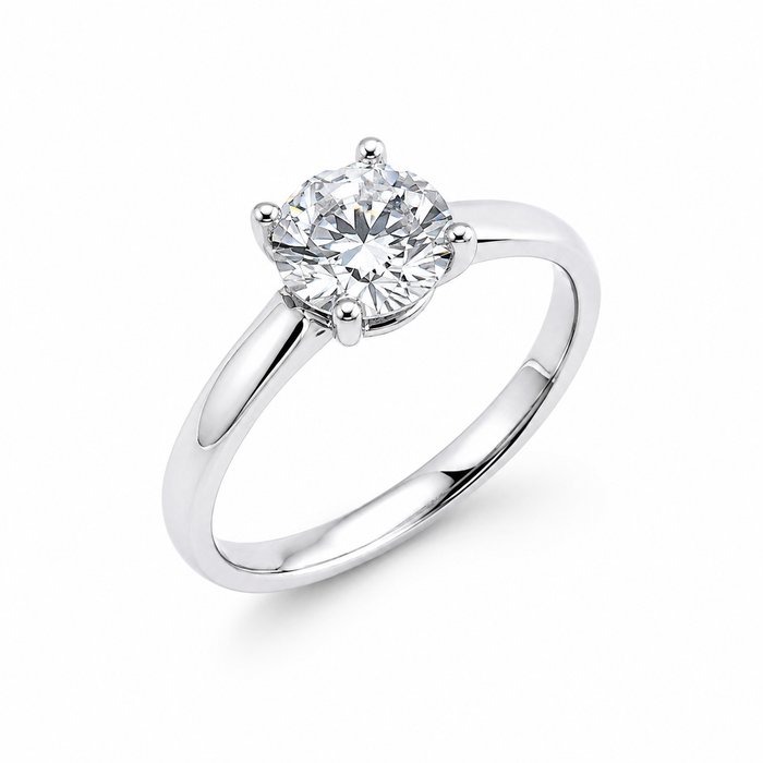 Rhodium Plated 925 Sterling Silver Round Lab Grown Diamond Solitaire Engagement Ring - LGMR00011