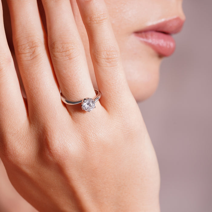 Rhodium Plated 925 Sterling Silver Round Lab Grown Diamond Twist Engagement Ring - LGMR00013