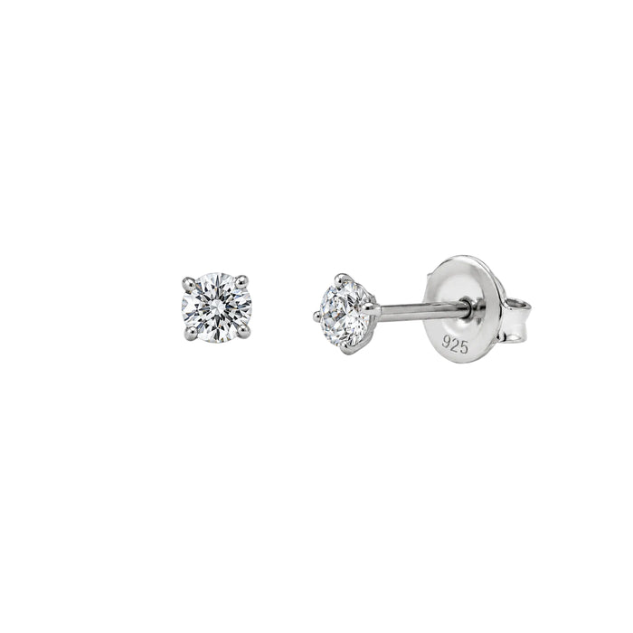 Rhodium Plated 925 Sterling Silver Round Lab Grown Diamonds Martini Setting Push Back Earring