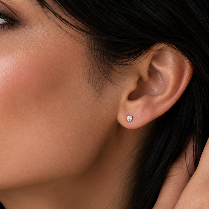 Rhodium Plated 925 Sterling Silver Round Lab Grown Diamonds Martini Setting Push Back Earring