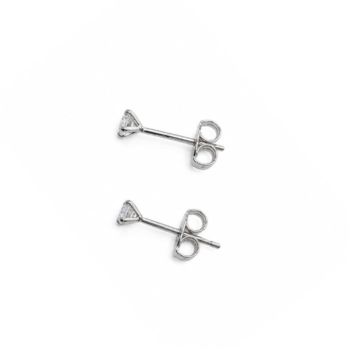 Rhodium Plated 925 Sterling Silver Round Lab Grown Diamonds Martini Setting Push Back Earring