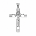 Rhodium Plated 925 Sterling Silver Sacred Heart Diamond-Cut Crucifix Cross Pendant - TGP00009
