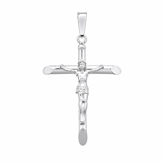 Rhodium Plated 925 Sterling Silver Soldered Bail Cross Pendant - SOP00177RH