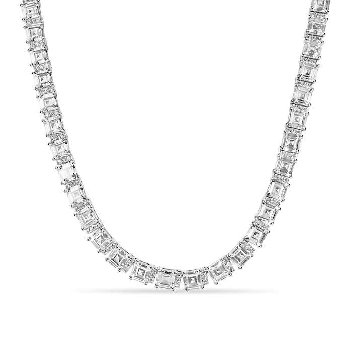Rhodium Plated 925 Sterling Silver Square Cut Clear CZ 5.8mm Bridal Necklace - GMN00220