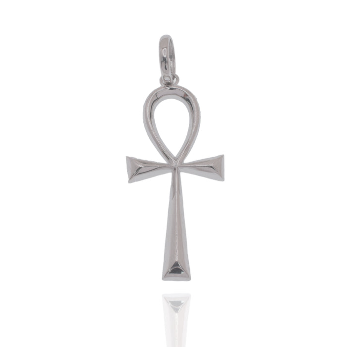 Rhodium Plated 925 Sterling Silver The Ankh Cross 10mm x 20mm Pendant - GMP00207