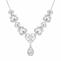 Rhodium Plated 925 Sterling Silver Victorian Hearts Teardrop Clear CZ Bridal Necklace - STP01841