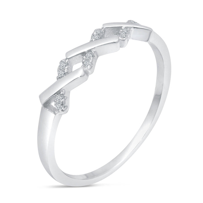 Rhodium Plated 925 Sterling Silver ZigZag Pattern Ring with CZ - BGR01192