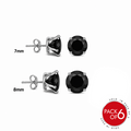 Rhodium Plated Stainless Steel Round Black CZ Stud Earrings - SSE00117