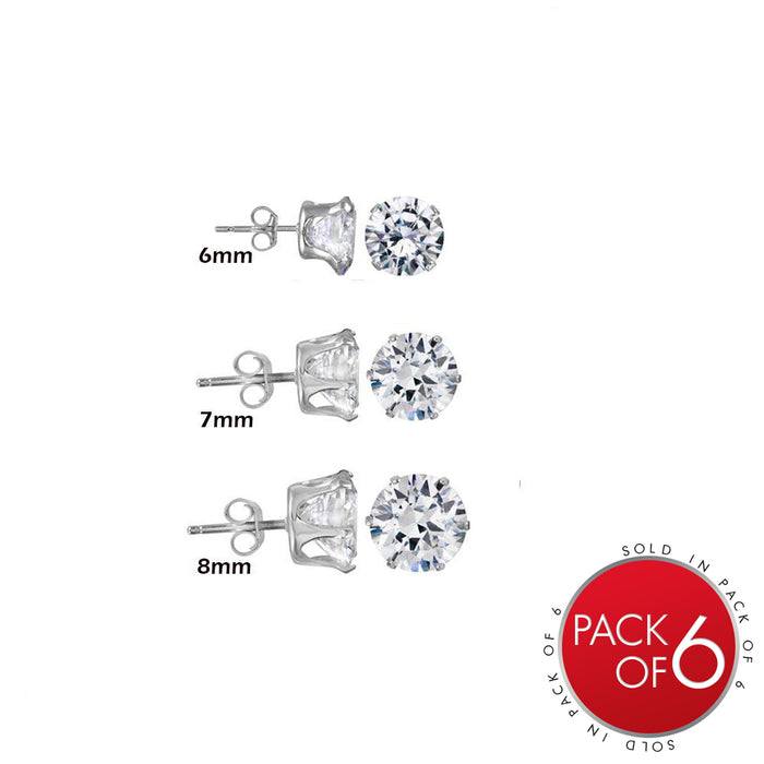Rhodium Plated Stainless Steel Round Clear CZ Stud Earrings - SSE00116