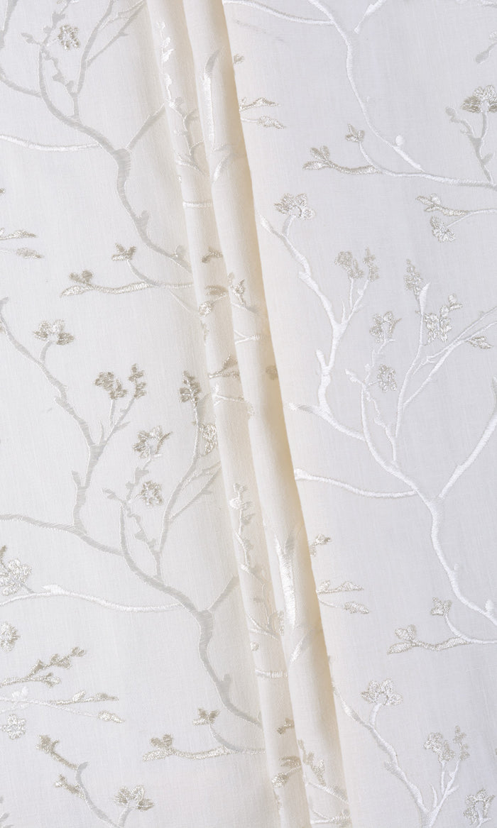 Floral Vine Patterned Drapes for Living, Bedroom, Kitchen, Bathroom (Pure White/ Gray)