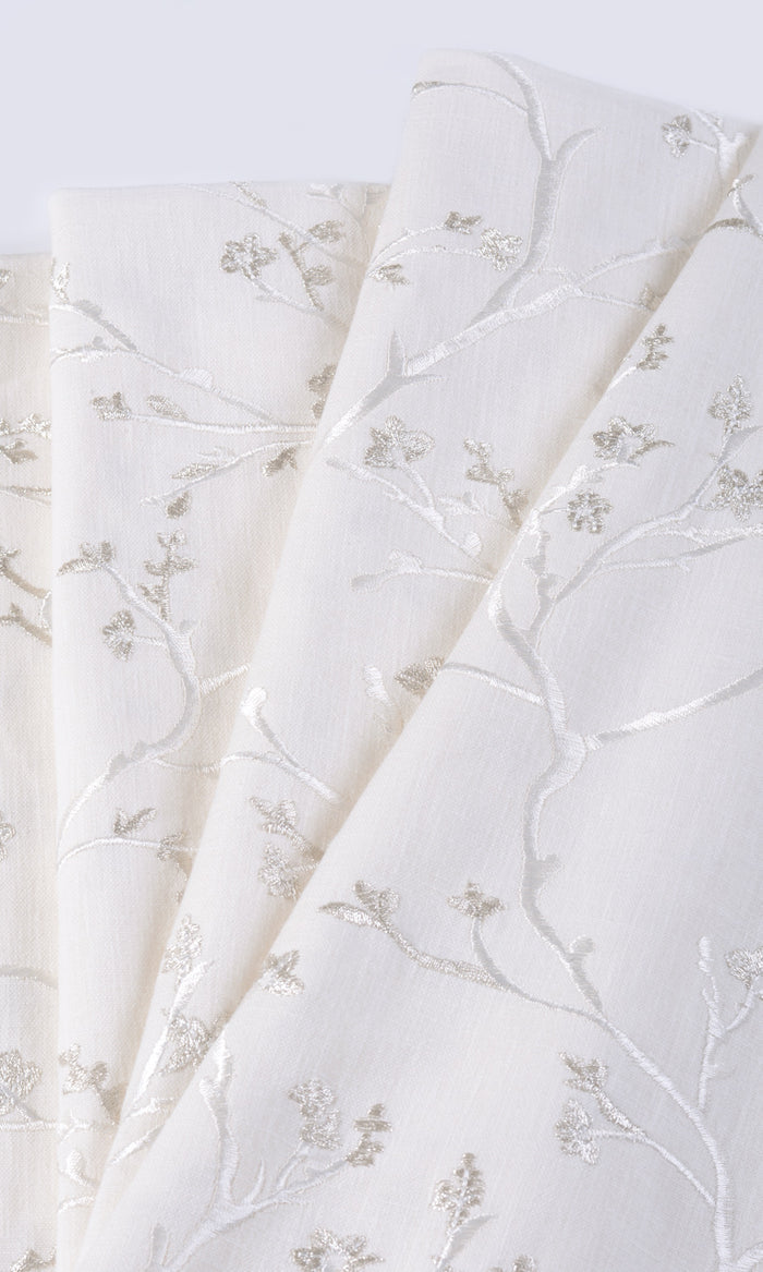 Floral Vine Patterned Pinch Pleat, Rod Pocket, Eyelet Curtains (Pure White/ Gray)