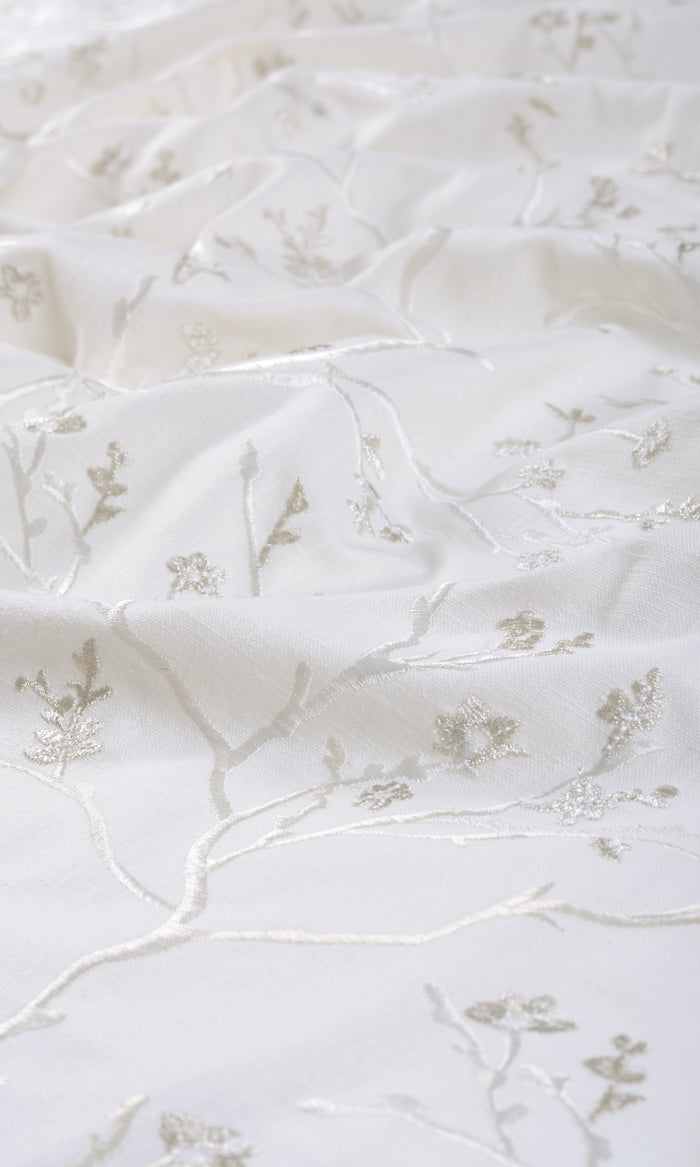 Floral Vine Patterned Drapes (Pure White/ Gray) Extra Long Short Wide