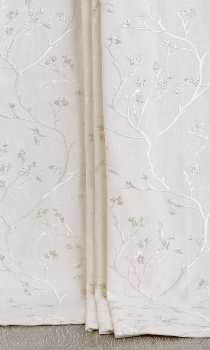 Floral Vine Patterned Curtains / Drapes / Window Drapery Panels (Pure White/ Gray)
