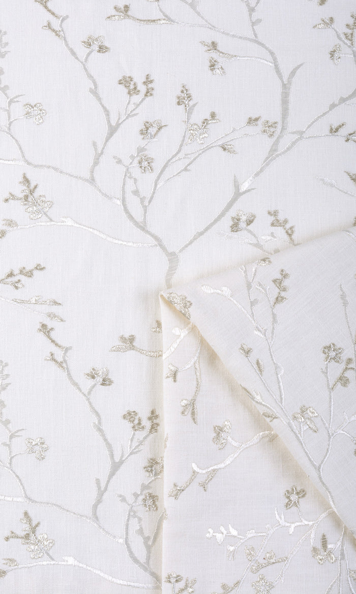 Floral Vine Patterned Made-to-Measure Curtains (Pure White/ Gray)