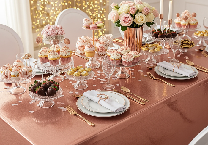 Rose Gold Metallic Disposable Table Cover 54"x108" - Party Wedding Tablecloth