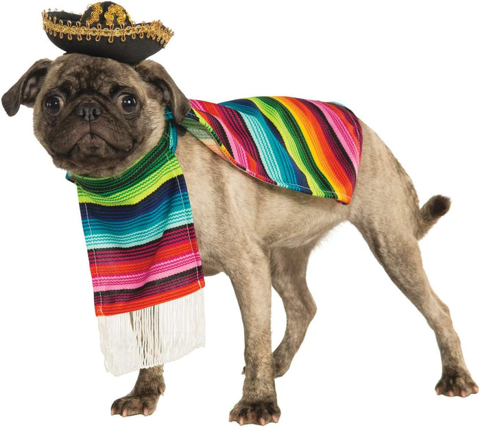 Rubie's Pet Costume Mexican Serape and Hat Large Rainbow Poncho Sombrero Fun Outfit