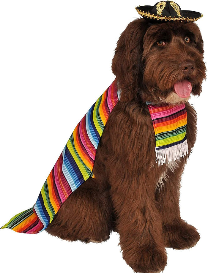 Rubie's Pet Costume Mexican Serape and Hat Large Rainbow Poncho Sombrero Fun Outfit