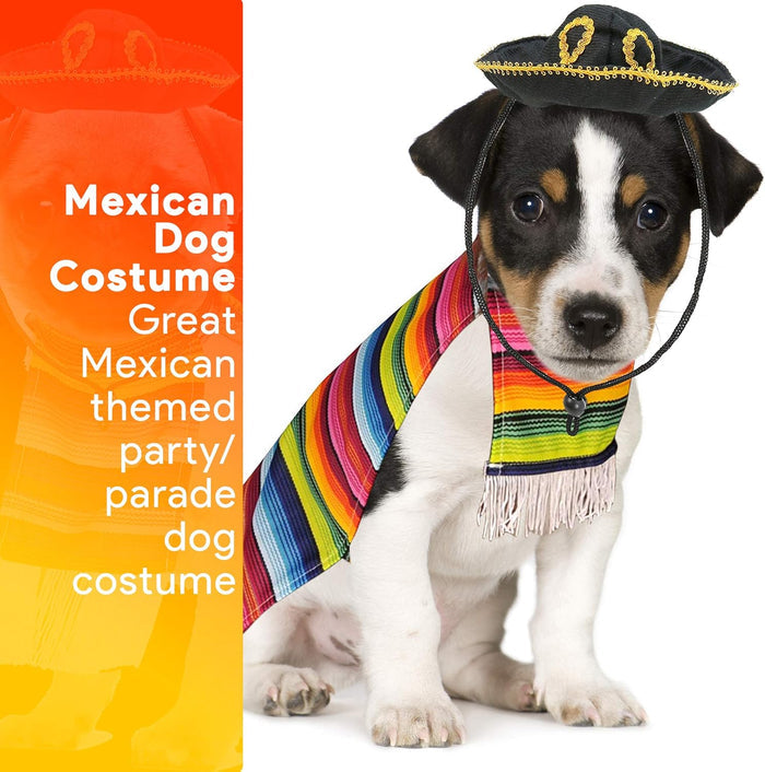 Rubie's Pet Costume Mexican Serape and Hat Large Rainbow Poncho Sombrero Fun Outfit
