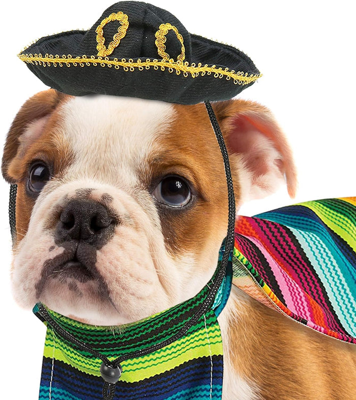 Rubie's Pet Costume Mexican Serape and Hat Large Rainbow Poncho Sombrero Fun Outfit