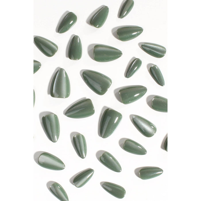 Sage Quartz Press-On Nails | Soft Green Cat-Eye Nails with Glossy Finish | Reusable