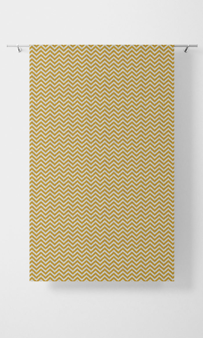 Chevron Print Pinch Pleat, Rod Pocket, Eyelet Curtains (Deep Yellow/ White)