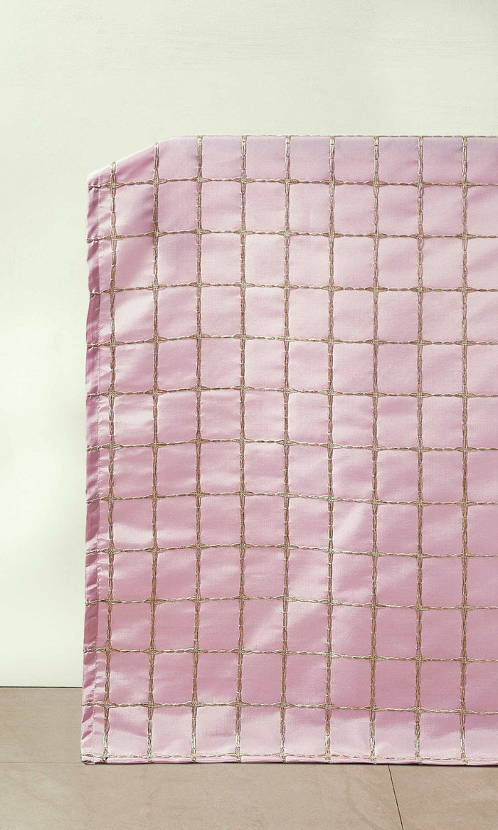 Embroidered Check Window Treatments Fabric By the Metre (Pink and Gold)