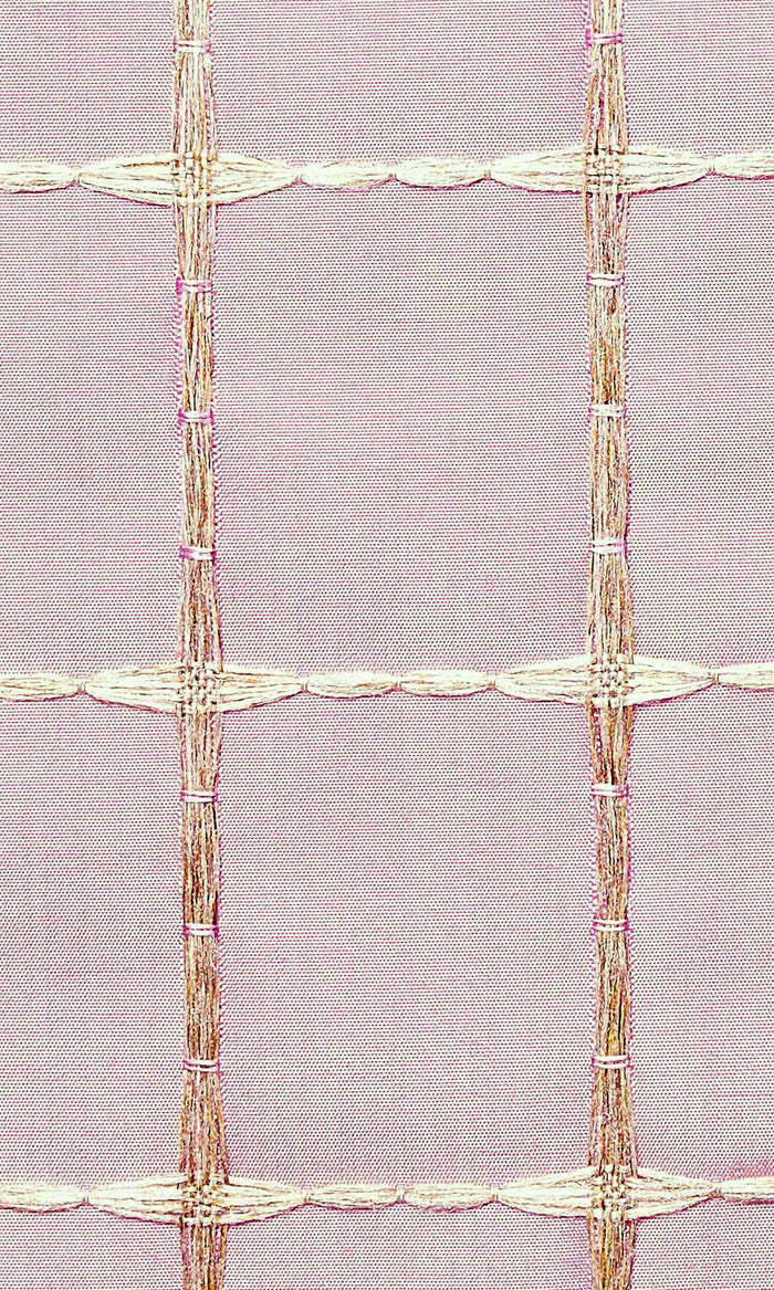 Embroidered Check Home Textile Fabric Material By the Metre (Pink and Gold)