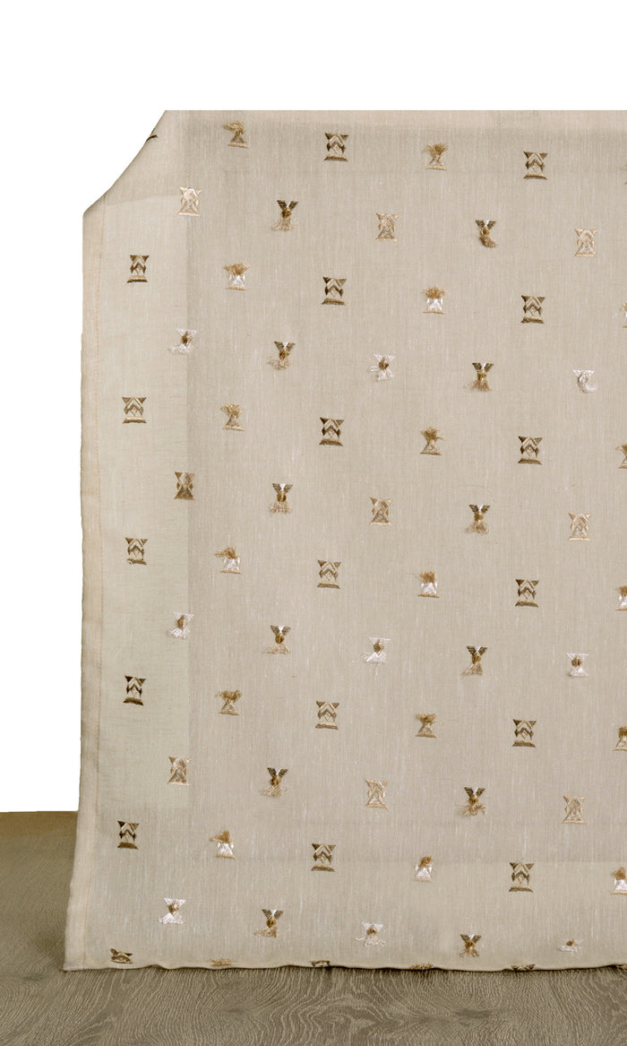 Embroidered Semi-Sheer Drapes for Living, Bedroom, Kitchen, Bathroom (Beige/ Brown)