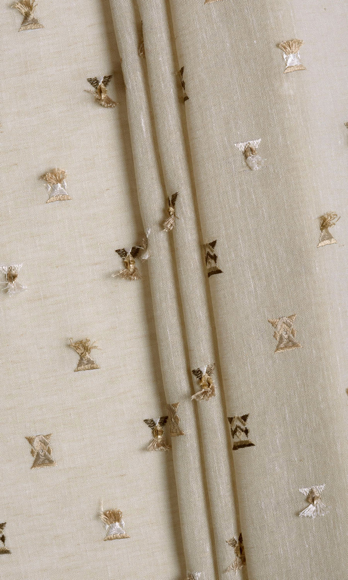 Embroidered Semi-Sheer Drapes (Beige/ Brown) Extra Long Short Wide