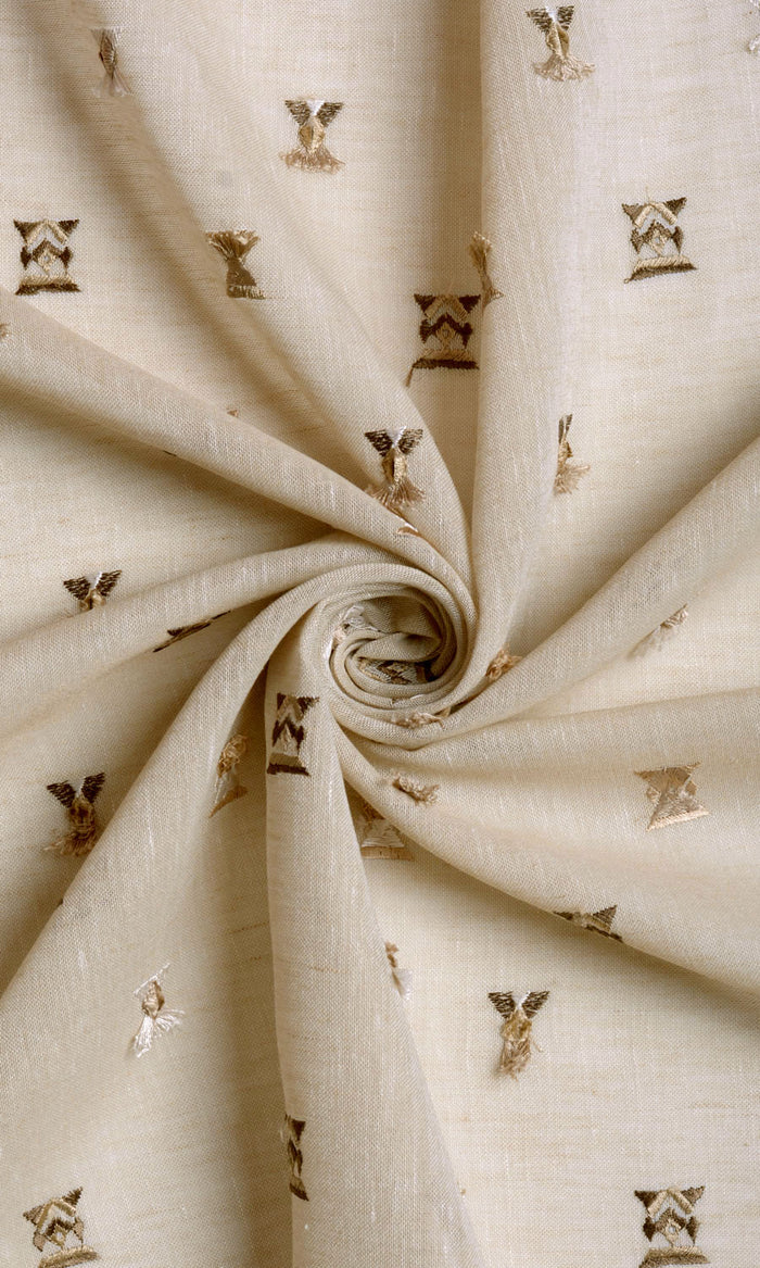 Embroidered Semi-Sheer Made-to-Measure Curtains (Beige/ Brown)