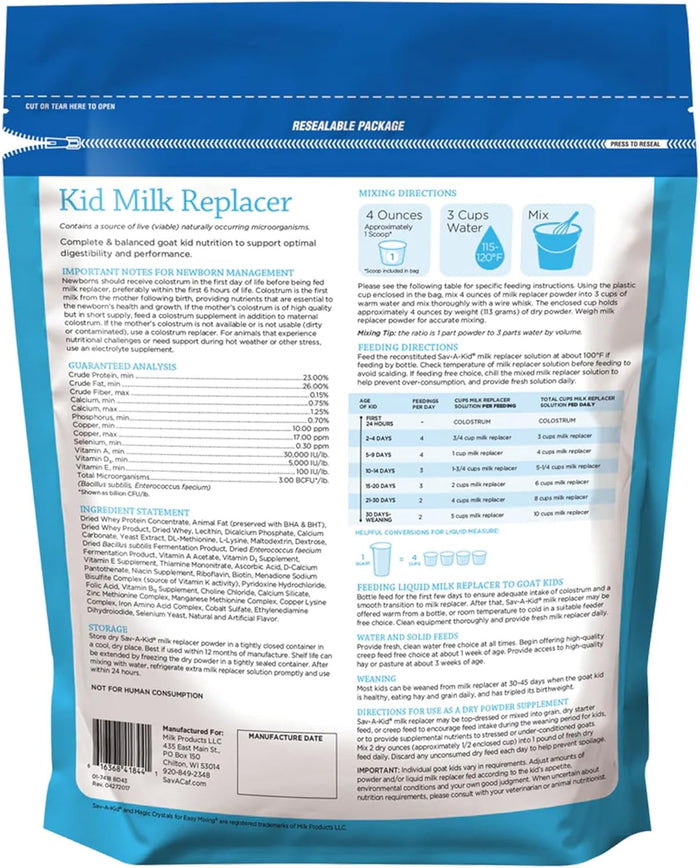 Sav-A-Kid Goat Kid Milk Replacer 4lbs. Complete Protein Immune Support