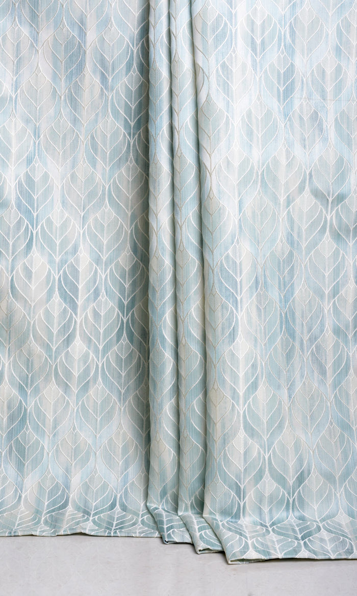 Petal Patterned Made-to-Measure Curtains (Pale Aqua Blue)