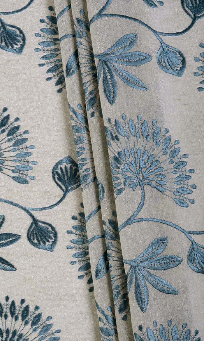Semi-Sheer Pinch Pleat, Rod Pocket, Eyelet Curtains (Beige/ Teal)