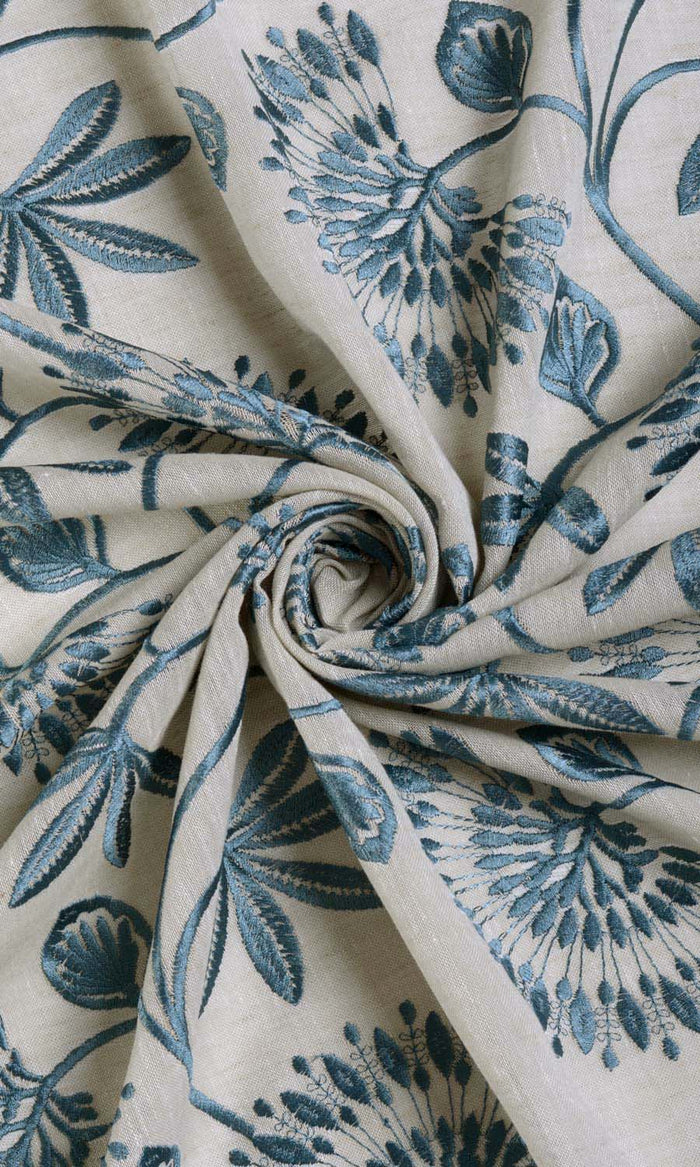 Semi-Sheer Made-to-Measure Curtains (Beige/ Teal)