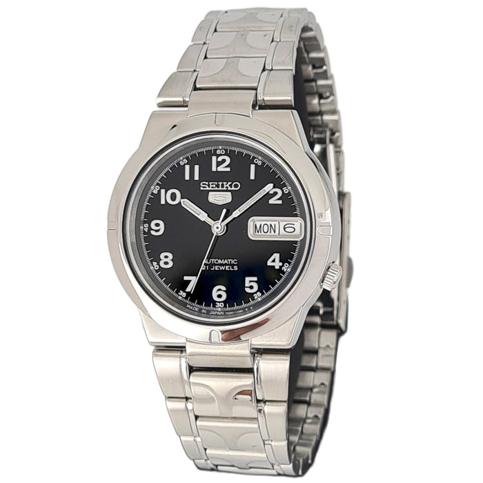 Seiko automatic 21 Jewels Calendar  black dial Stainless steel watch  SNK457J