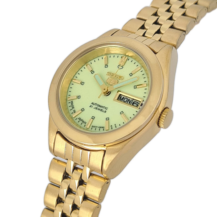 Seiko automatic 21 Jewels Calendar golden Stainless steel ladies watch  SYMG06J