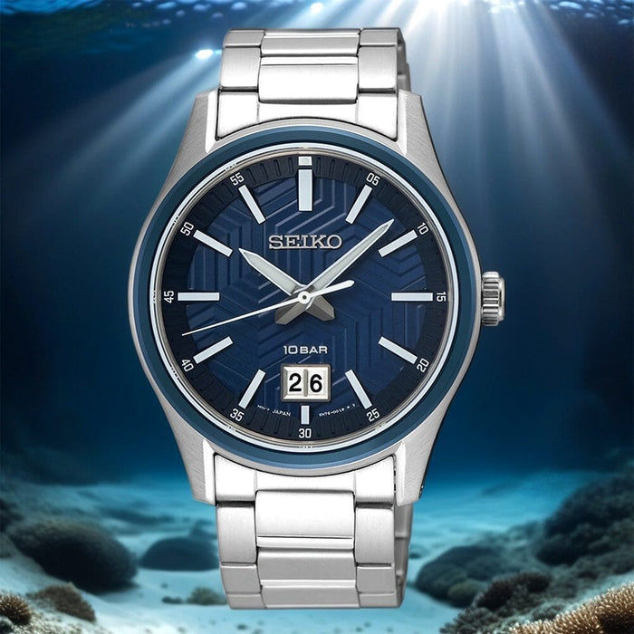 Seiko blue dial stainless steel Quartz watch for men SUR559P