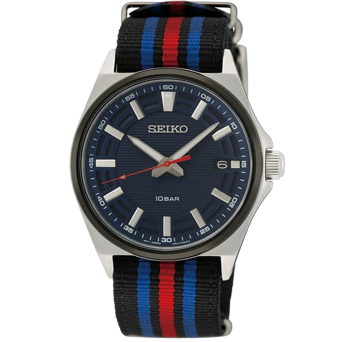 Seiko Men Blue Dial Blue And Red Nato Strap SUR509P1