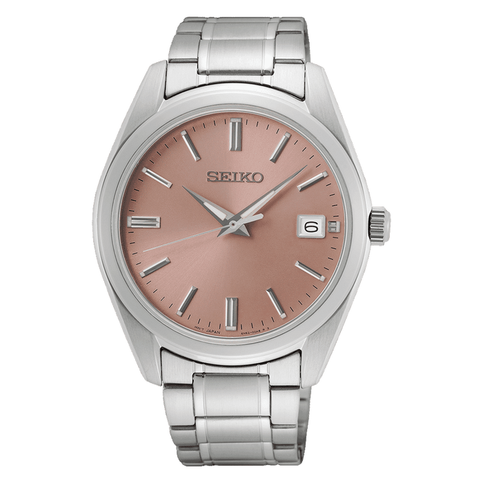 Seiko Men's Analog Quartz Watch with Stainless Steel Strap SUR523P1, Pink Dial, bracelet