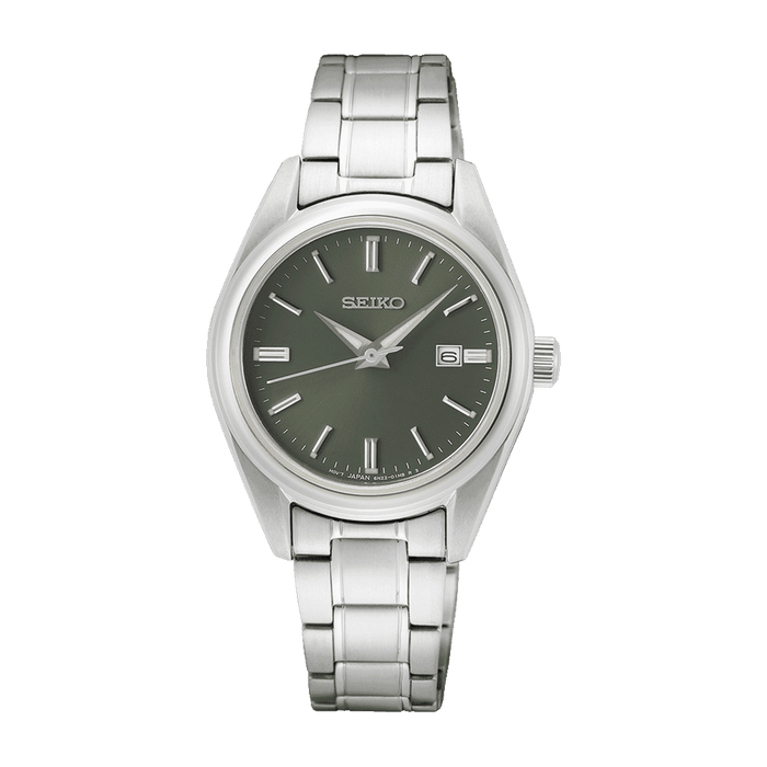 Seiko Women Analog Quartz Watch with Stainless Steel Strap SUR533P1, Green Dial, Bracelet