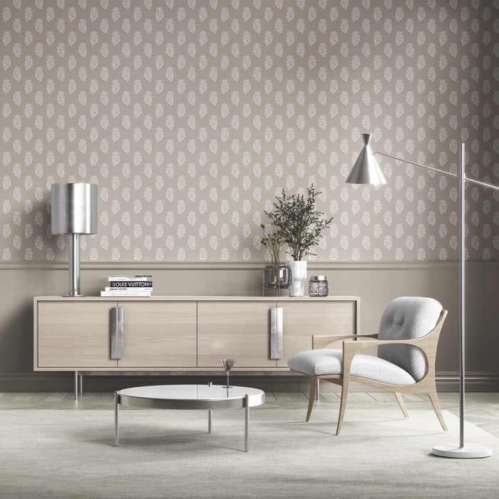 Neutral Botanical/ Floral Block Print Kitchen Wallpaper (Gray/ White)