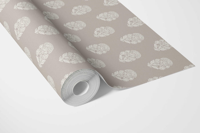 Neutral Botanical/ Floral Block Print Bathroom Wallpaper (Gray/ White)
